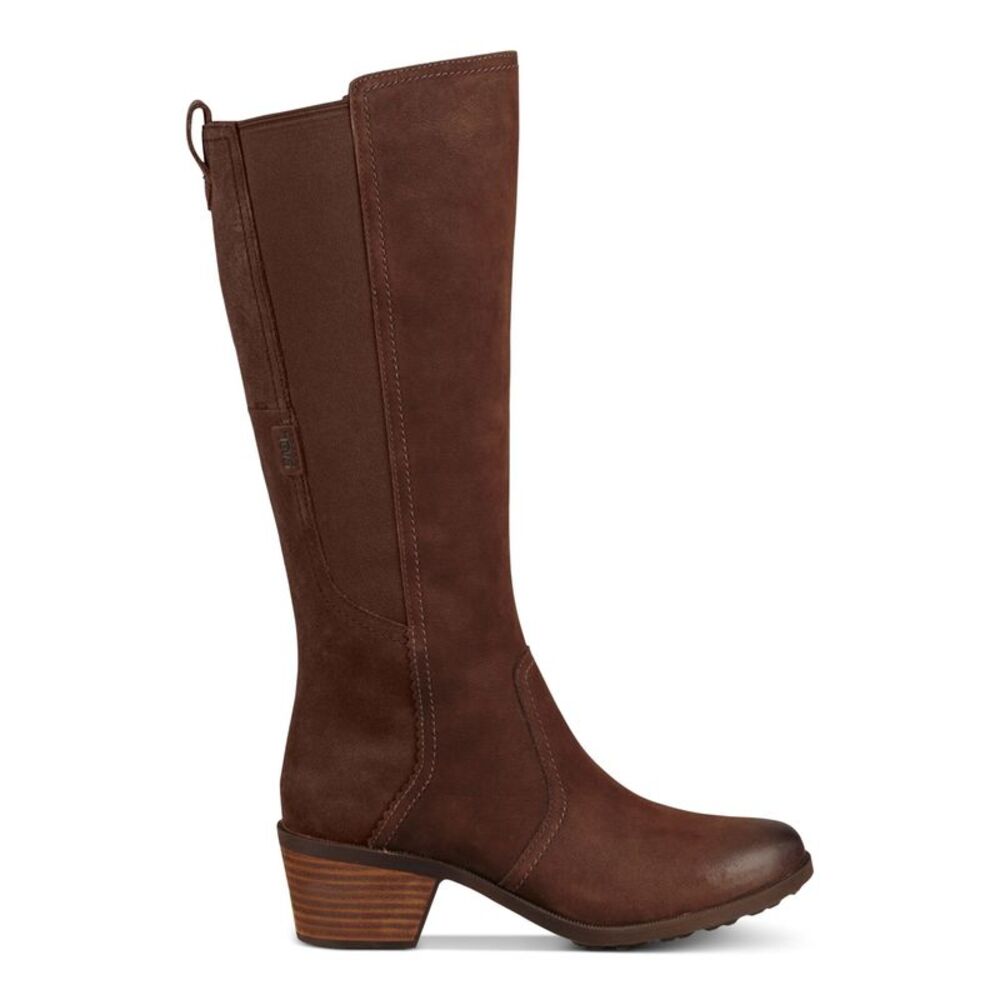 TEVA Womens Brown Waterproof Anaya Round Toe Block Heel Leather Riding Boot 5 - Picture 3 of 4